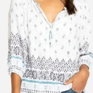 Johnny Was Camber White and Blue Patterned Top